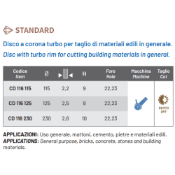 DISCHI DIAMANTATI CD116 Cuts Diamant 1983 S.r.l. TekSystemShop