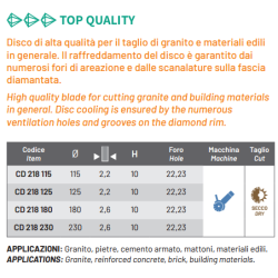 DISCHI DIAMANTATI CD218 Cuts Diamant 1983 S.r.l. TekSytemShop